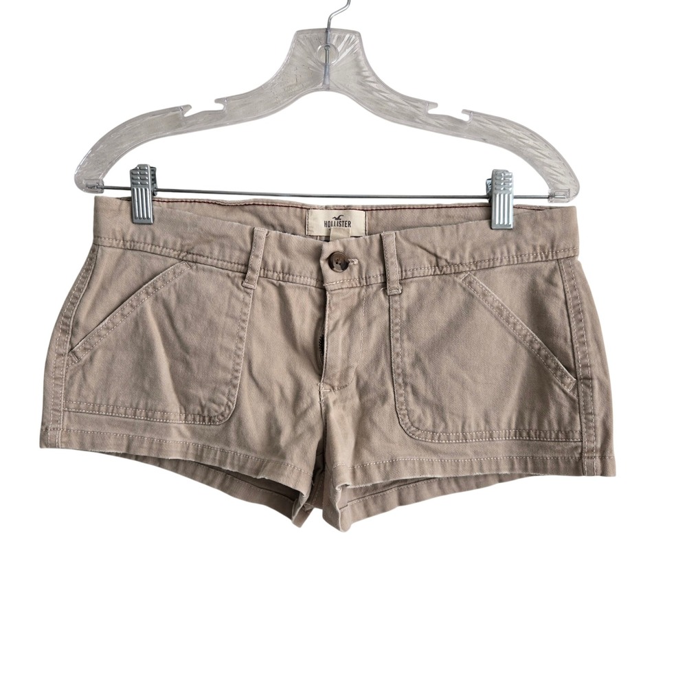 Vtg Y2K Hollister Size 5 Chino Micro Mini Short Tan Khaki SoCal Stretch Low Rise